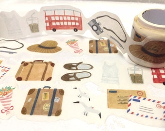 reisplanner washi tape 5M x 3cm Londen bus Verenigd Koninkrijk reis retro bagagetas oude camera stro hoed reiziger brief sticker tape