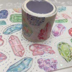 fita washi de diamante grande 3 M x 4 cm pedras brutas de diamante colorido cristais pedras joias pedras decoração fita adesiva de mascaramento tema de diamante deco