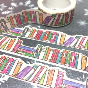 Bookshelf washi Masking tape 5M colorful books wood pencil deco masking tape Reading planner Library books scrapbook diary sticker gift image 3