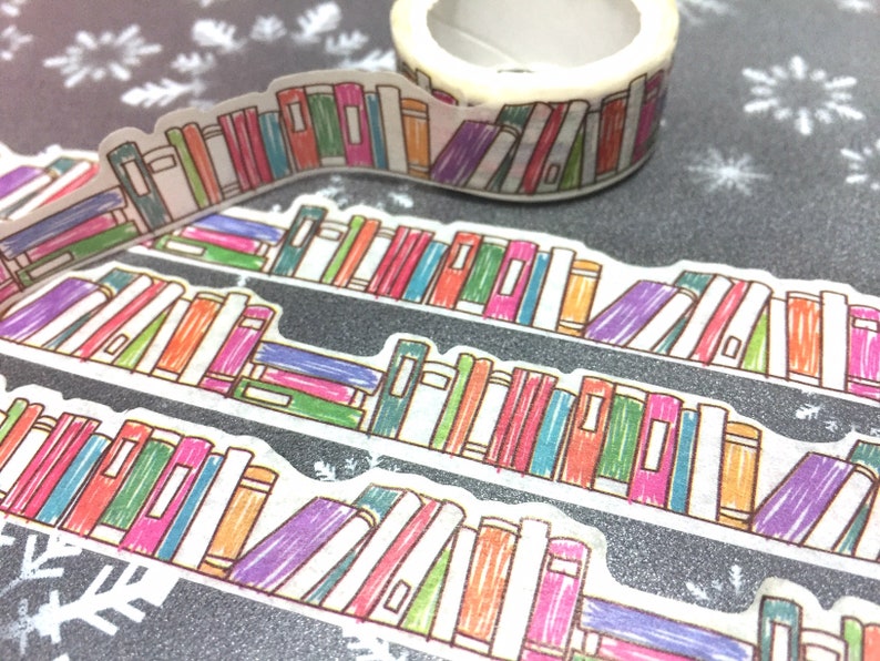 Bookshelf washi Masking tape 5M colorful books wood pencil deco masking tape Reading planner Library books scrapbook diary sticker gift image 3