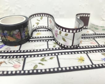 Nastro adesivo con striscia di pellicola retrò da 5 m, per piante da giardino, fiori, film, pellicola, pellicola fotografica, pellicola per film, tema per regista, planner, decorazione, adesivo, regalo