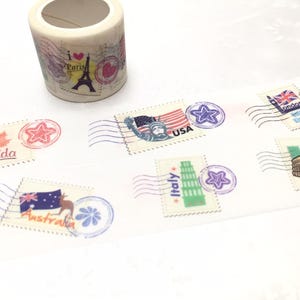国別切手和紙テープ 5m x 3cm カナダ アメリカ オーストラリア イタリア イギリス パリ 旅行スタンプ 世界旅行 旅程プランナー ステッカー