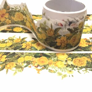 washi-tape gele bloemen 3 m x 3 cm tuinroos geel tinten Camellia japonica wilde planten tuinieren bloemenplanner sticker decor afplaktape