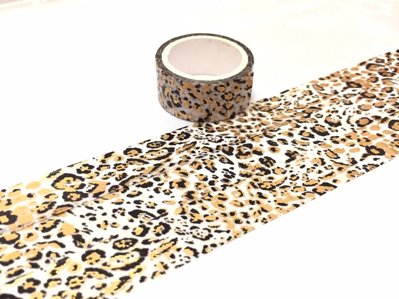 Gold Leoparden Muster Washi tape 3M Rosetten Tierhaut Classic Leopard deko gold foiled Sticker tape ooak delux geschenkverpackung dekor Bild 6