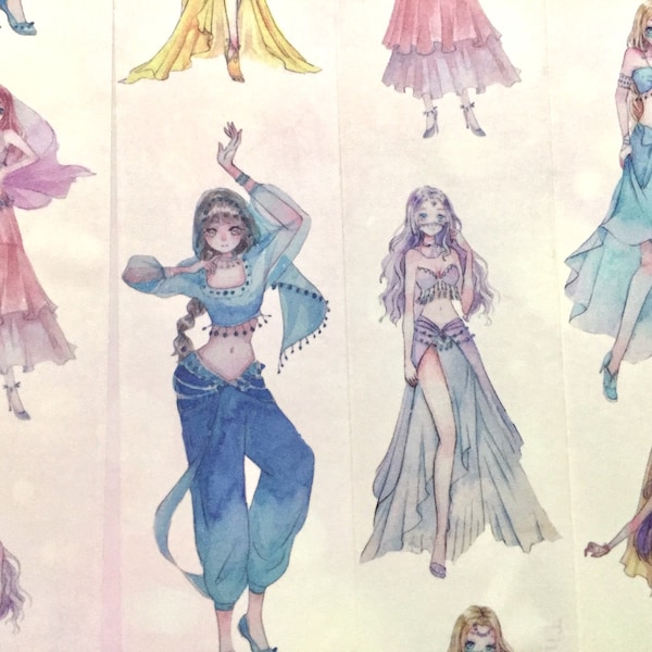 Bauchtänzerin Washi tape 5M x 3,5cm orientalisch Tanzen Mädchen bunt indisches Tanzkleid Bauchtänzerin Schleier Kostüme Deko Masking Sticker