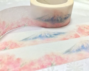 cherry blossom Fuji mountain washi masking tape 2cm x 6M Sakura tree pink scenery Japan traditional flower Japanese culture deco gift tape