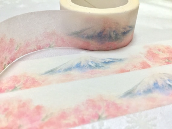 cherry blossom Fuji mountain washi masking tape 2cm x 6M Sakura tree pink scenery Japan traditional flower Japanese culture deco gift tape