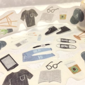 men closet washi tape 5M x 3cm cozy life coffee reading gardening cellphone casual fashion style male colleage studying planner sticker