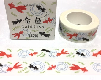 Goldfish washi tape 7M ink painting fish art Gold fish red fish Black fish deco masking tape watercolor fish sticker tape scrapbook gift