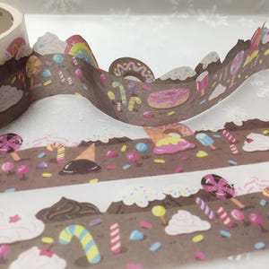 チョコレートキャンディランド和紙テープ 2.8 cm x 3 m 溶けた漫画チョコレートロリポップチョコマスキングステッカーテープデコレーション DIY チョコレートデザートプランナー