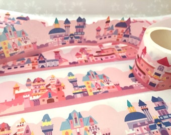 Colorful Castle washi tape 3Mx 3cm cute cartoon fairytale palace pink tone castle scenes fancy landscape die cute Masking deco sticker