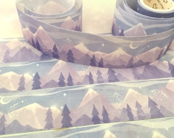 Icy forest moon landscape washi tape 3M x 3cm purple forest scenery winter forest Crescent moon night snow hill landscape decor tape