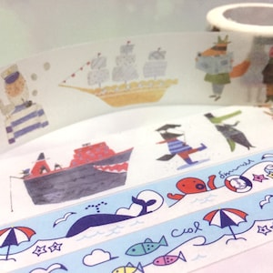 nastro washi tema marinaio capitano 8 M vecchio capitano balena blu cielo blu polpo oceano mare cartone animato pesce gabbiano estate nastro adesivo decorazione