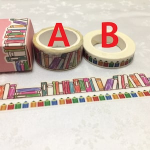 Bookshelf washi Masking tape 5M colorful books wood pencil deco masking tape Reading planner Library books scrapbook diary sticker gift image 7