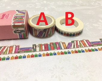 Bookshelf washi Masking tape 5M colorful books wood pencil deco masking tape Reading planner Library books scrapbook diary sticker gift