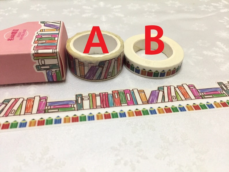 Bookshelf washi Masking tape 5M colorful books wood pencil deco masking tape Reading planner Library books scrapbook diary sticker gift image 7