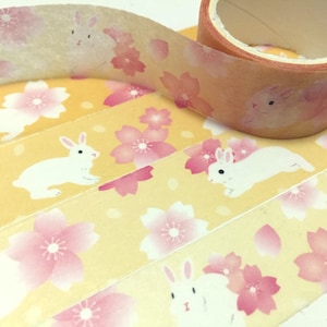Kersenbloesem konijn washi-tape 5 M roze sakura herfsttafereel lentebloem wit konijn landschap decor masking sticker cadeautape