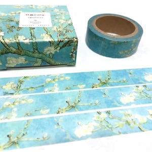 Nastro washi Almond Blossoms 7 M Adesivo per mascheratura con pittura Van Gogh Impression, fiori, fiori blu, pittura a olio, stampa artistica, carta, regalo