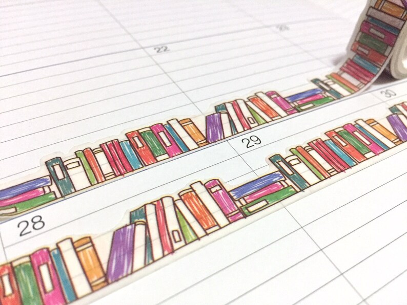 Bookshelf washi Masking tape 5M colorful books wood pencil deco masking tape Reading planner Library books scrapbook diary sticker gift image 6