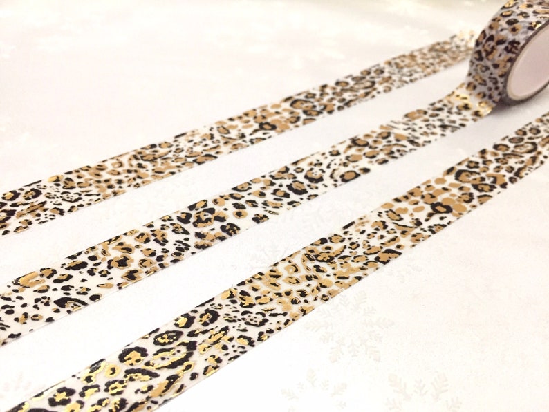 Gold Leoparden Muster Washi tape 3M Rosetten Tierhaut Classic Leopard deko gold foiled Sticker tape ooak delux geschenkverpackung dekor Bild 4