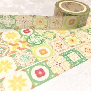 stijlvolle porseleinen tegels washi-tape 7 M klassieke antieke tegel verse groene tegel patroon speelgoed huis vloer poppenhuis ambachtelijke muursticker decor cadeau