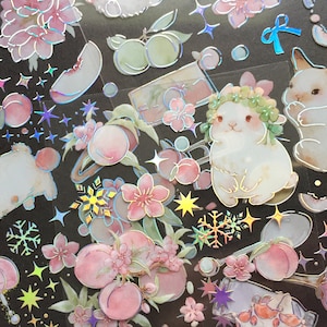 3 Bögen weiße Kaninchen Aufkleber süßer Hase Osterhase rosa Blume Prinzessin Kaninchen Thema Masking Dekoration Etikette Aufkleber DIY Kaninchen Geschenk