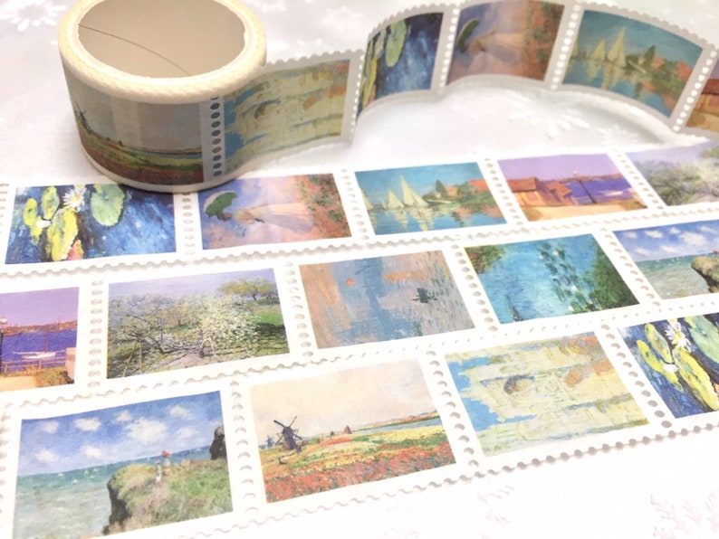 Monet beste Sammlung Washi Tape Aufkleber berühmtes Gemälde Meisterwerk Frau mit einem Sonnenschirm Postkarte Dekoration Mini-Kunstprojekt Geschenk Bild 3