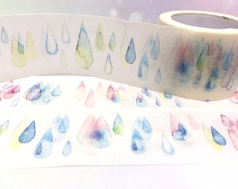 colorful Raindrops washi tape 5m x 3cm watercolor teardrops drops pattern wild Masking sticker tape rain drop rainbow tear drop shape decor