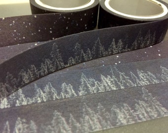 Sternennacht Wald Washi Tape funkelnder Himmel Nachthimmel Landschaft Nachtlandschaft WinterNacht Wald weißEr Baum WinterSzenen Deko Aufkleber Geschenk