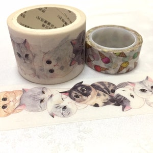 super süße Katzen gruppe washi masking tape 1 Rolle 5M x 3cm Katzen team wild tape lustiges Katzenkopf fat cat big eyes Katze Deko Katzen Planer Tagebuch Geschenk Bild 4