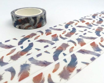 feather tape 10M Watercolour feathers colorful feathers washi tape feather sticker tape fur removable adhesive masking tape scrapbook gift