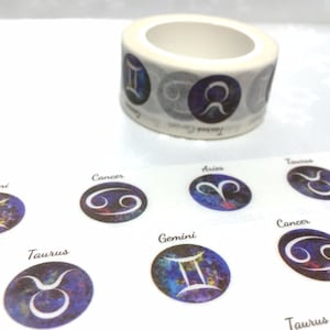 fita washi de constelação 8 M x 2 cm Áries Câncer Gêmeos Touro fita adesiva constelação signo zodíaco astrologia universo fita adesiva