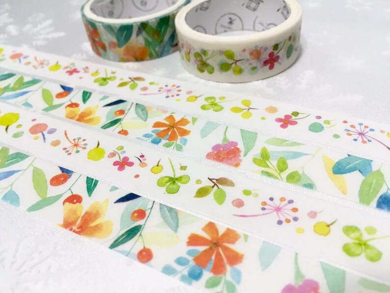 2 rolls flower pattern Washi tape Summer flower pretty wild flower Vibrant flower Masking tape set Watercolor flower sticker decor image 1