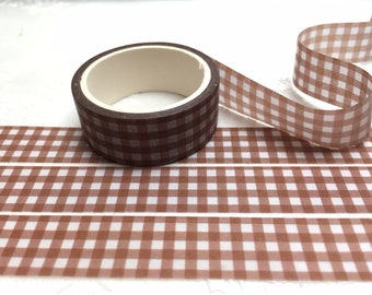 Checked pattern tape classic brown gingham brown and white gingham checkered checkerboard masking decorative tape planner sticker gift