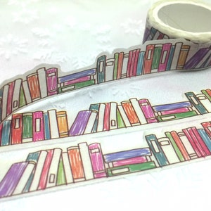 Bookshelf washi Masking tape 5M colorful books wood pencil deco masking tape Reading planner Library books scrapbook diary sticker gift image 5