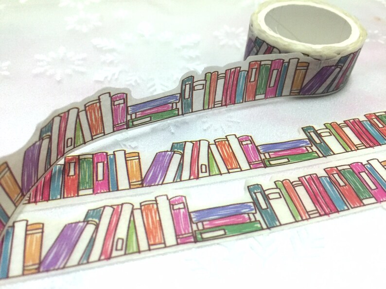 Bookshelf washi Masking tape 5M colorful books wood pencil deco masking tape Reading planner Library books scrapbook diary sticker gift image 5