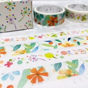 2 rolls flower pattern Washi tape Summer flower pretty wild flower Vibrant flower Masking tape set Watercolor flower sticker decor image 2