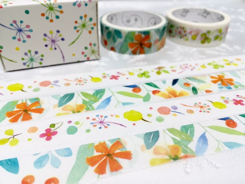 2 rolls flower pattern Washi tape Summer flower pretty wild flower Vibrant flower Masking tape set Watercolor flower sticker decor image 2