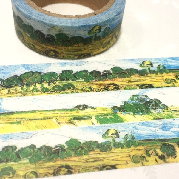 beau paysage de campagne washi tape 7M Van Gogh peinture à l’huile autocollant masque ruban bleu ciel vert arbre champs de blé peinture scène décor