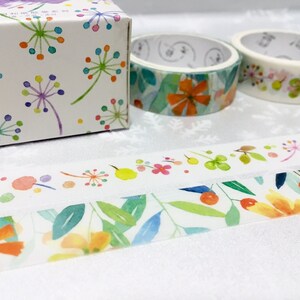 2 rolls flower pattern Washi tape Summer flower pretty wild flower Vibrant flower Masking tape set Watercolor flower sticker decor image 3