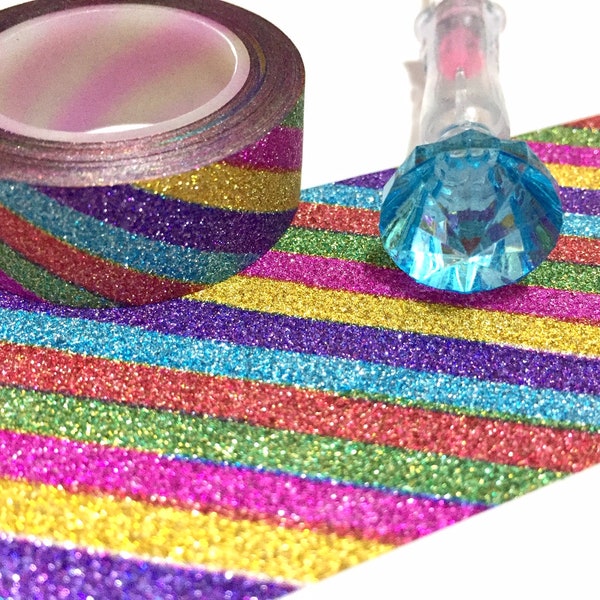 Glitzer Regenbogen Streifen Washi Tape 10m Dekoband Schimmer rot blau lila gold pink grün Dekoband Geschenkband Glitzerband