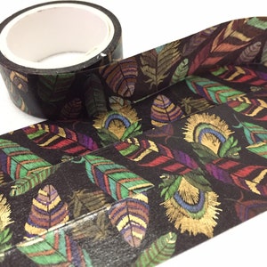 Gold foiled feather washi tape 3M feather pattern Classic feather decorative tape gold foiled sticker tape ooak classic wrapping gift decor