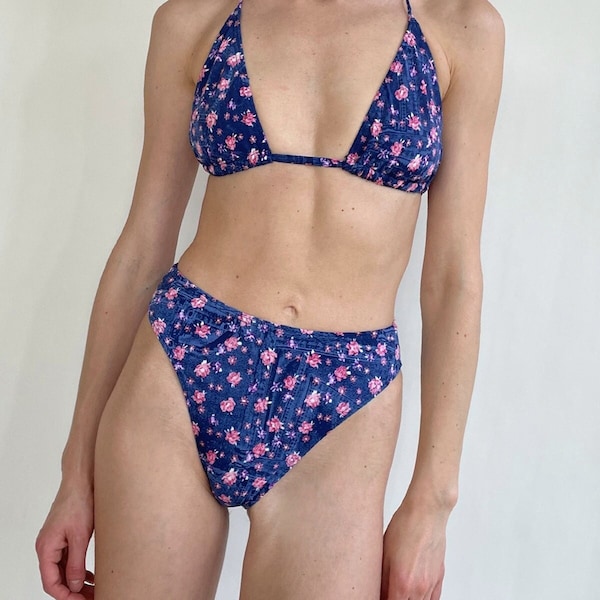 Deadstock Denim and Floral Print Bikini