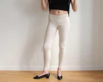 Stefanel Pearl White Ribbed Wool Leggings