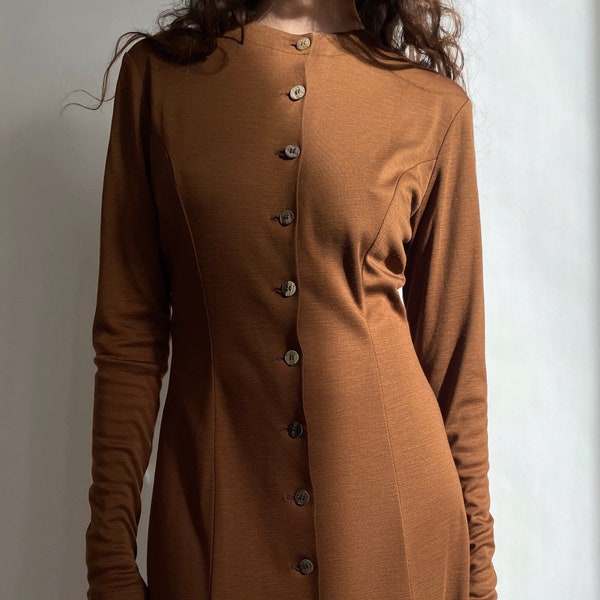 80s Plein Sud Tawny Brown Long Dress with Buttons