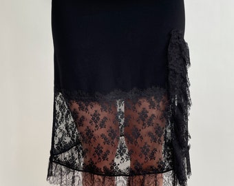 2000s Sonia Rykiel Black Slit Lace Skirt