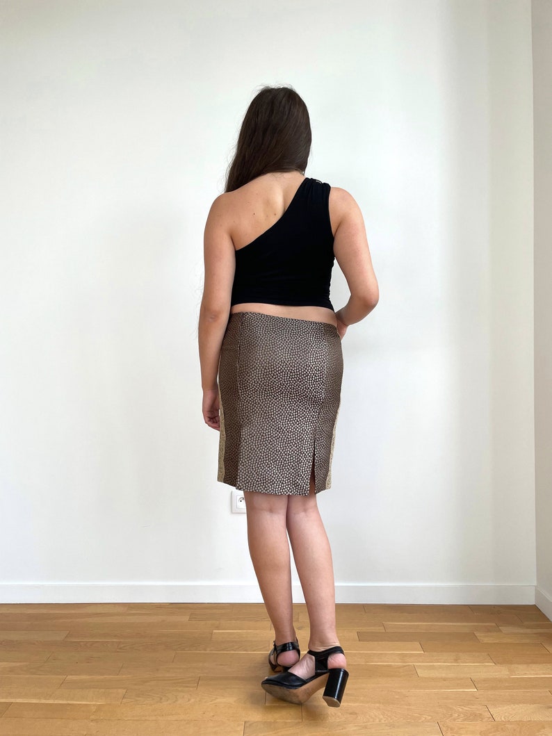 Vintage Ferre Polka dot Brocade and Lace Applique Skirt image 9