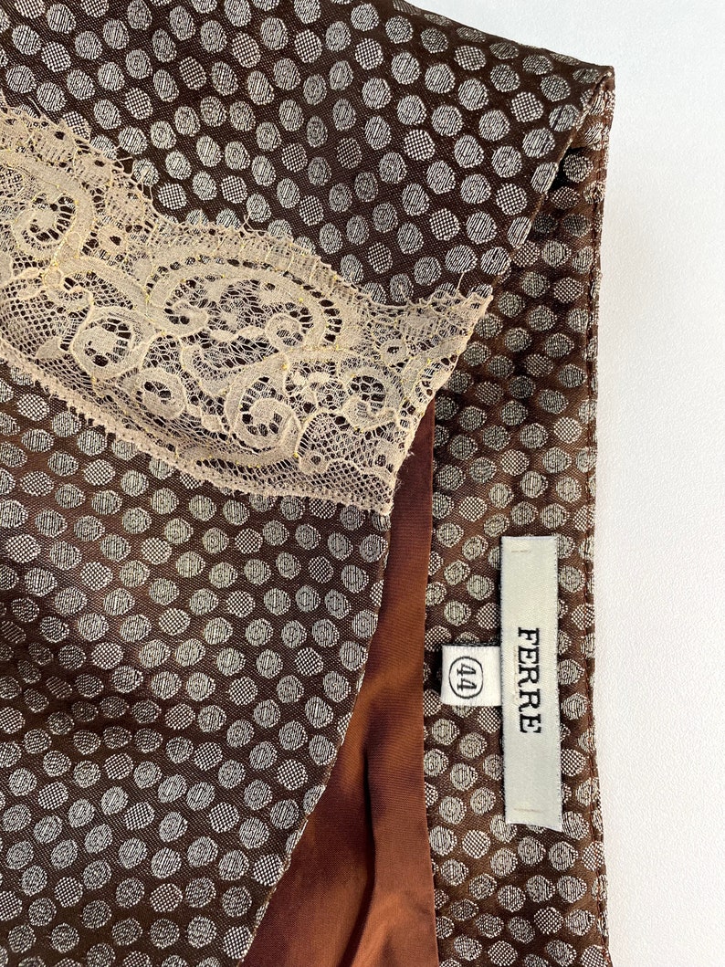 Vintage Ferre Polka dot Brocade and Lace Applique Skirt image 10