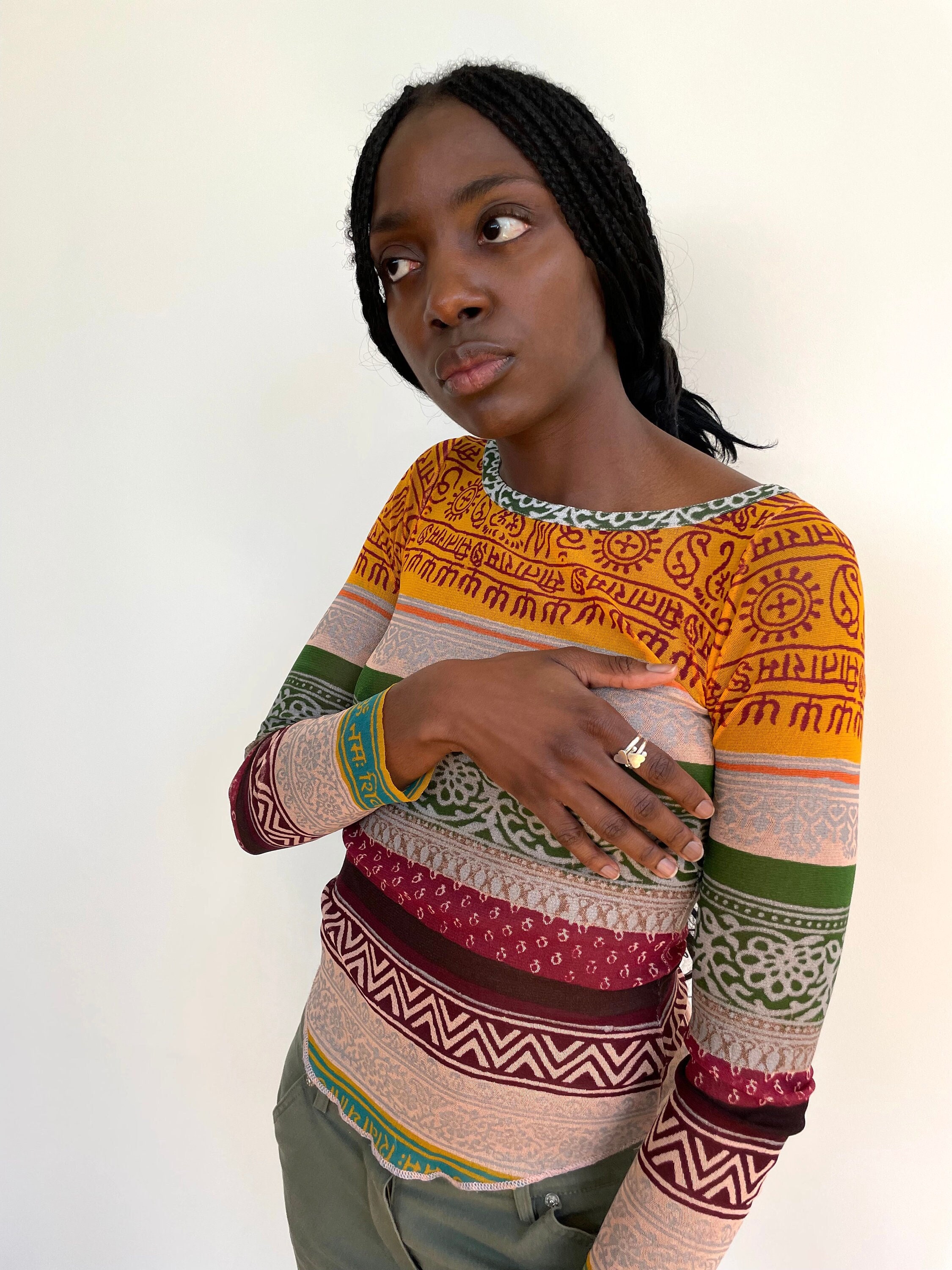 90s Vintage Jean Paul Gaultier Sanskrit Print Mesh Long 90s Vintage Jean Paul Gaultier Sanskrit Print Mesh Long