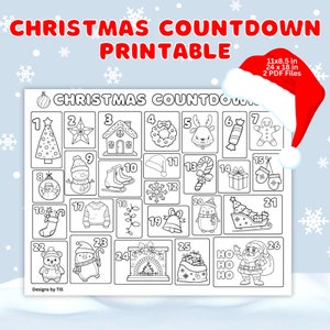 Christmas Countdown Printable, Christmas Coloring Page, Christmas Countdown, Christmas Advent Calendar, Christmas Printable,